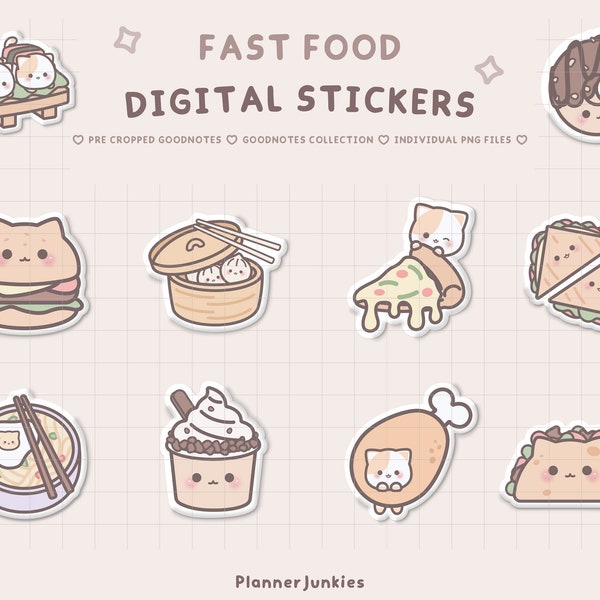 Cute Food Digital Planner Stickers | Kawaii Fast Food Goodnotes Stickers | Cute Meals Digital Stickers | Cute Goodnotes | Cute Junk Food