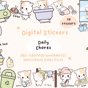 Kawaii Daily Chores Digital Stickers | House Chores GoodNotes Planner Digital Sticker | Cleaning Digital Stickers | Cute Digital Stickers