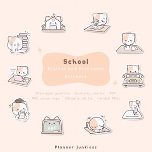 Cute School Digital Stickers | Cute School Printable Stickers | Cute Student Digital Stickers | Cute Goodnotes Stickers | Kawaii Goodnotes