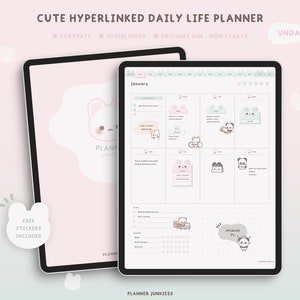 Niedlicher digitaler Tagesplaner | Digitaler Undatierter Kalender| Porträt Digitaler Planer| 2025 Digitaler Kalender| Niedliche digitale Aufkleber | Planer Digital