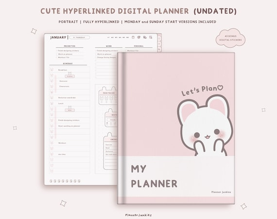 Cute Digital Planner | Cute Digital Undated Planner | Portrait Digital Planner | Cute Goodnotes | Cute Digital Stickers | Ipad Planner 2026