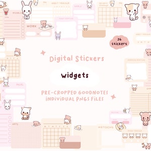 Kawaii Digital Widgets | Cute Digital Sticky Notes | Digital Planner Widgets | Cute Digital Planner Stickers | Kawaii Planner Stickers