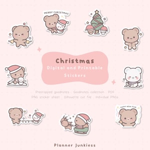 Cute Christmas Digital Stickers | Christmas Printable Stickers | Cute Bear Digital Stickers | Season Goodnotes | Kawaii Digital Stickers