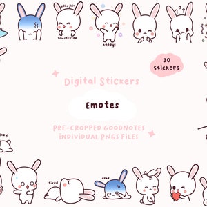 Kawaii Emotes Digitale Aufkleber | Niedliche Digitale Planer Aufkleber | Stimmung Digitale Aufkleber | Niedliche Goodnotes-Aufkleber | Hase Digitale Aufkleber