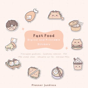 Cute Food Digital Planner Stickers | Kawaii Fast Food Printable Stickers | Cute Meals Digital Stickers | Cute Goodnotes | Cute Junk Food