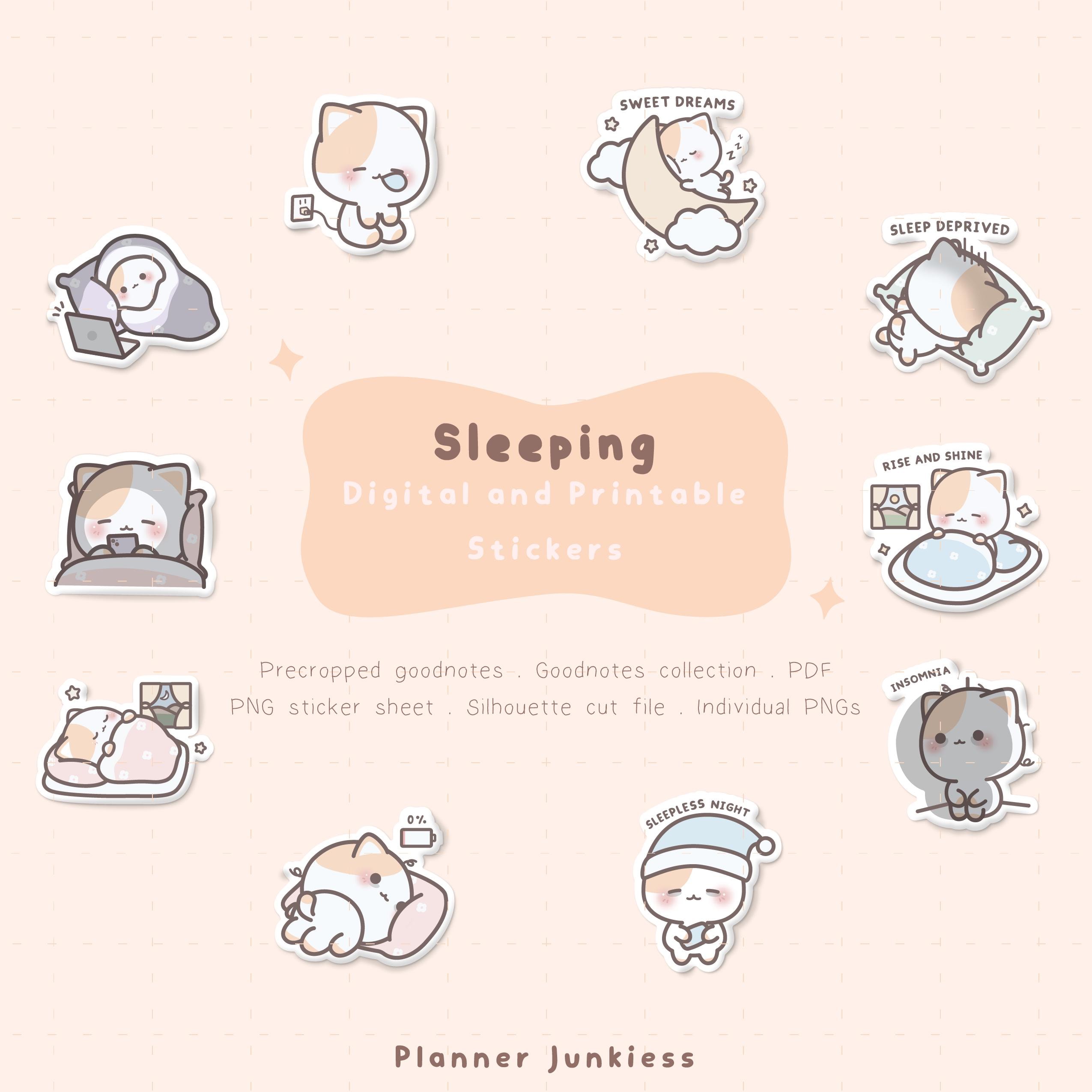 Cute Sleeping Cat Planner Stickers | Kawaii Goodnotes Stickers (digital ...