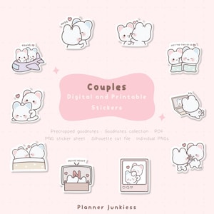 Kawaii Couples Planner Stickers | Love, Relationship (Digital & Printable)