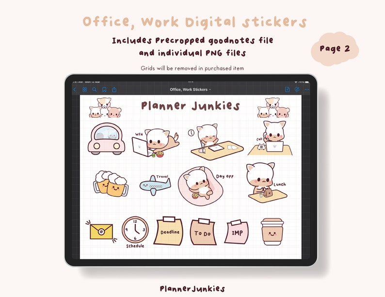 Kawaii Office Digital Stickers Work Digital Planner Stickers Etsy