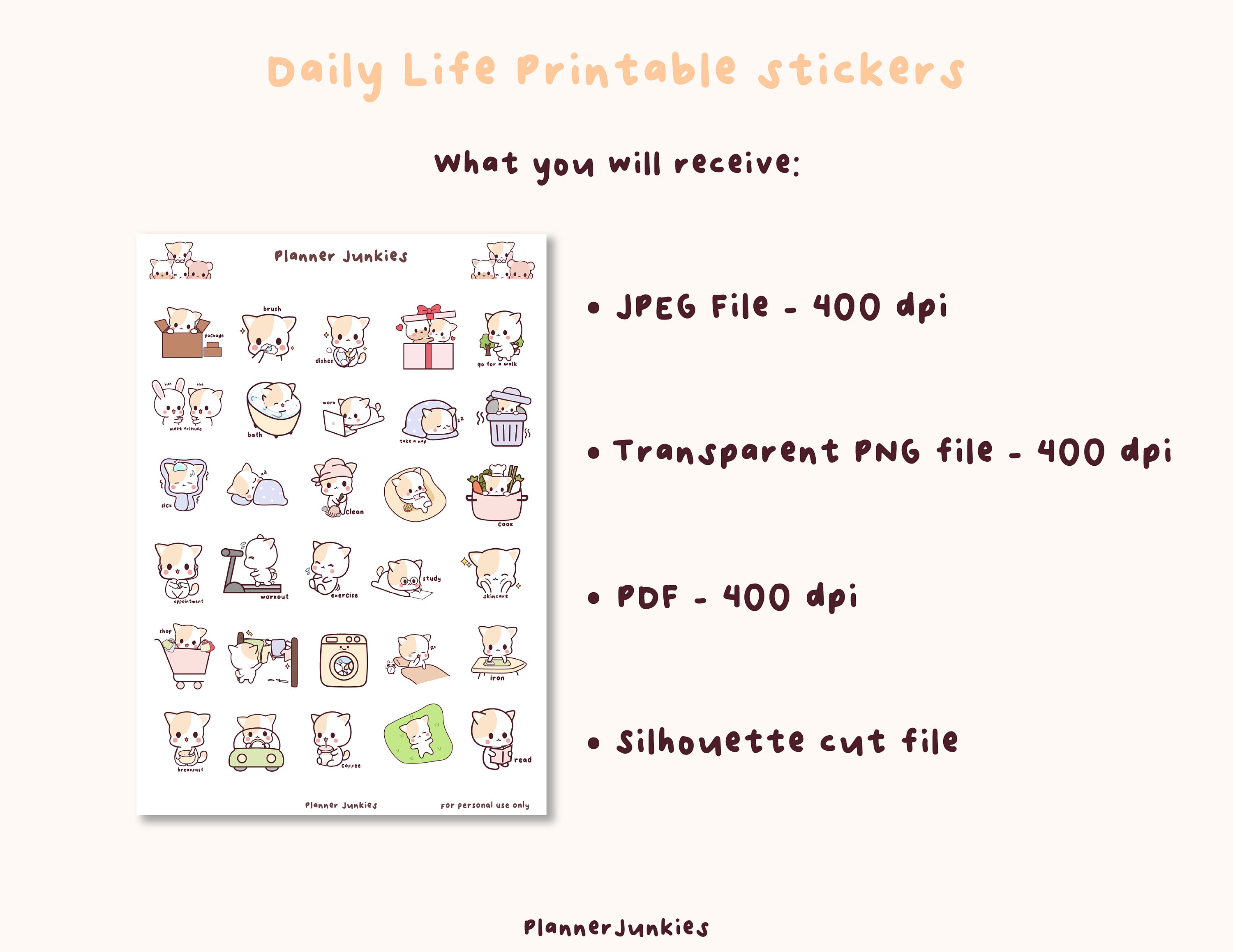 Kawaii Daily Life Printable Planner Stickers | Everyday Printable ...