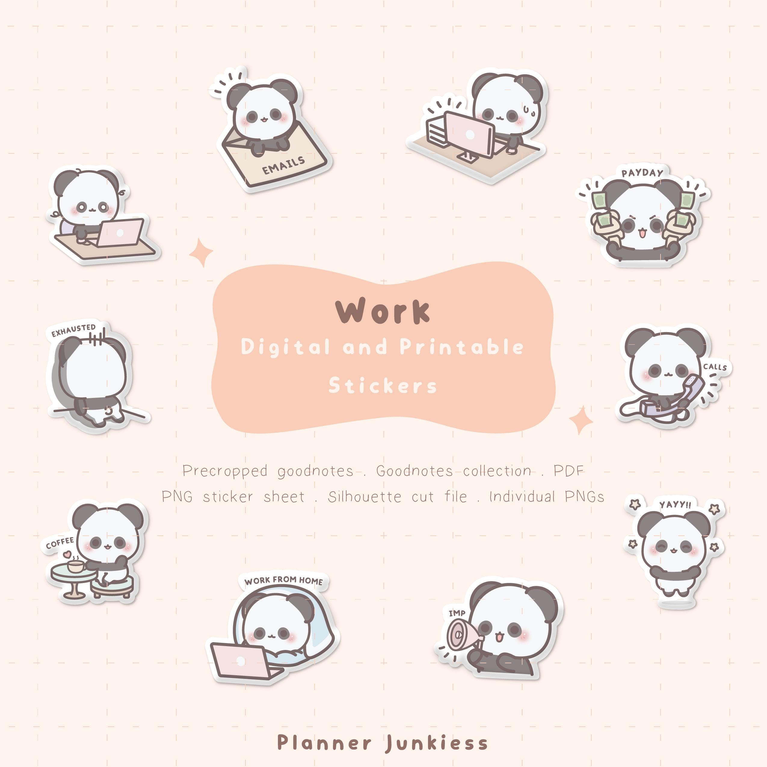 Kawaii Panda Work Stickers | Digital Planner, Goodnotes (printable PNG ...
