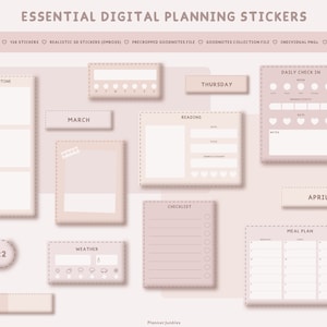 Essential Digital Planning Stickers | Digital Planner Widgets | Digital Sticker Book | Goodnotes Stickers | Digital Sticky Notes