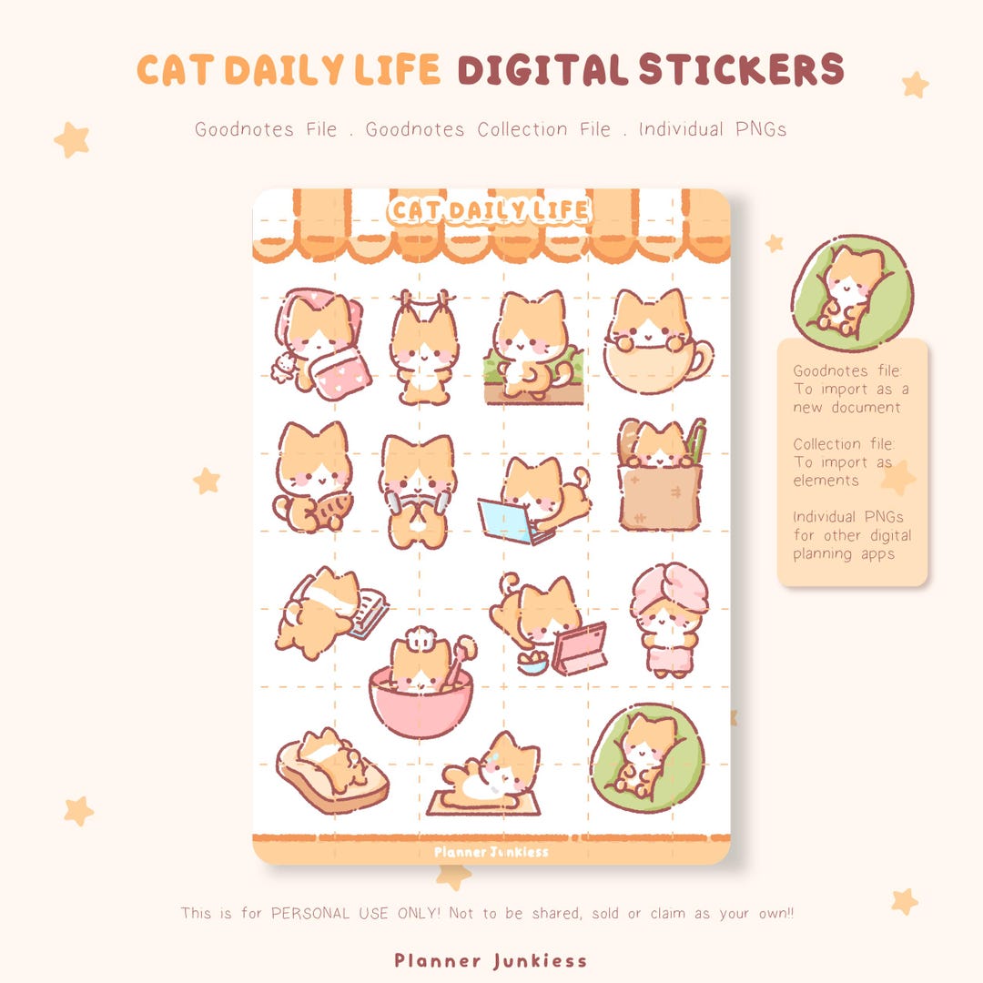 Cat Daily Life Digital Stickers, Daily Life Planner Stickers, Everyday ...