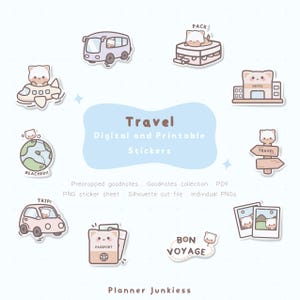 Pegatinas digitales de viaje bonitas / Pegatinas imprimibles de planificador de viajes kawaii / Pegatinas de notas de viaje / Pegatinas imprimibles de vacaciones lindas PNG