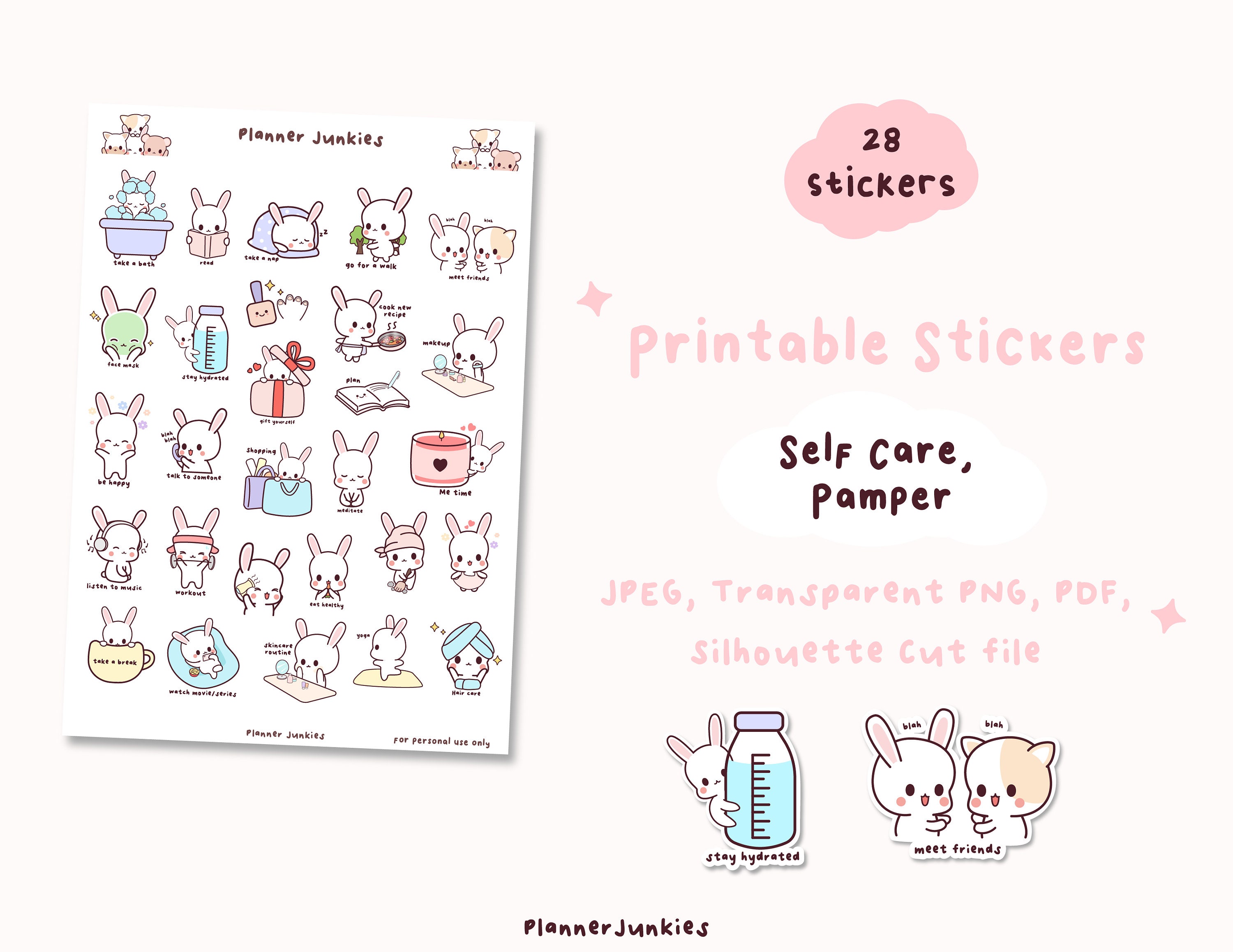 Kawaii Self Care Printable Stickers Mental Health Printable Stickers