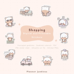 Pegatinas digitales de compras bonitas / Pegatinas imprimibles para planificador de compras / Pegatinas de Goodnotes de compras / Pegatinas PNG imprimibles bonitas