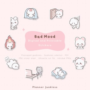 Cute Bad Mood Digital Planner Stickers | Cute Bad Day Printable Stickers | Cute Emotion Digital Stickers | Kawaii Bad Mood Goodnotes Sticker