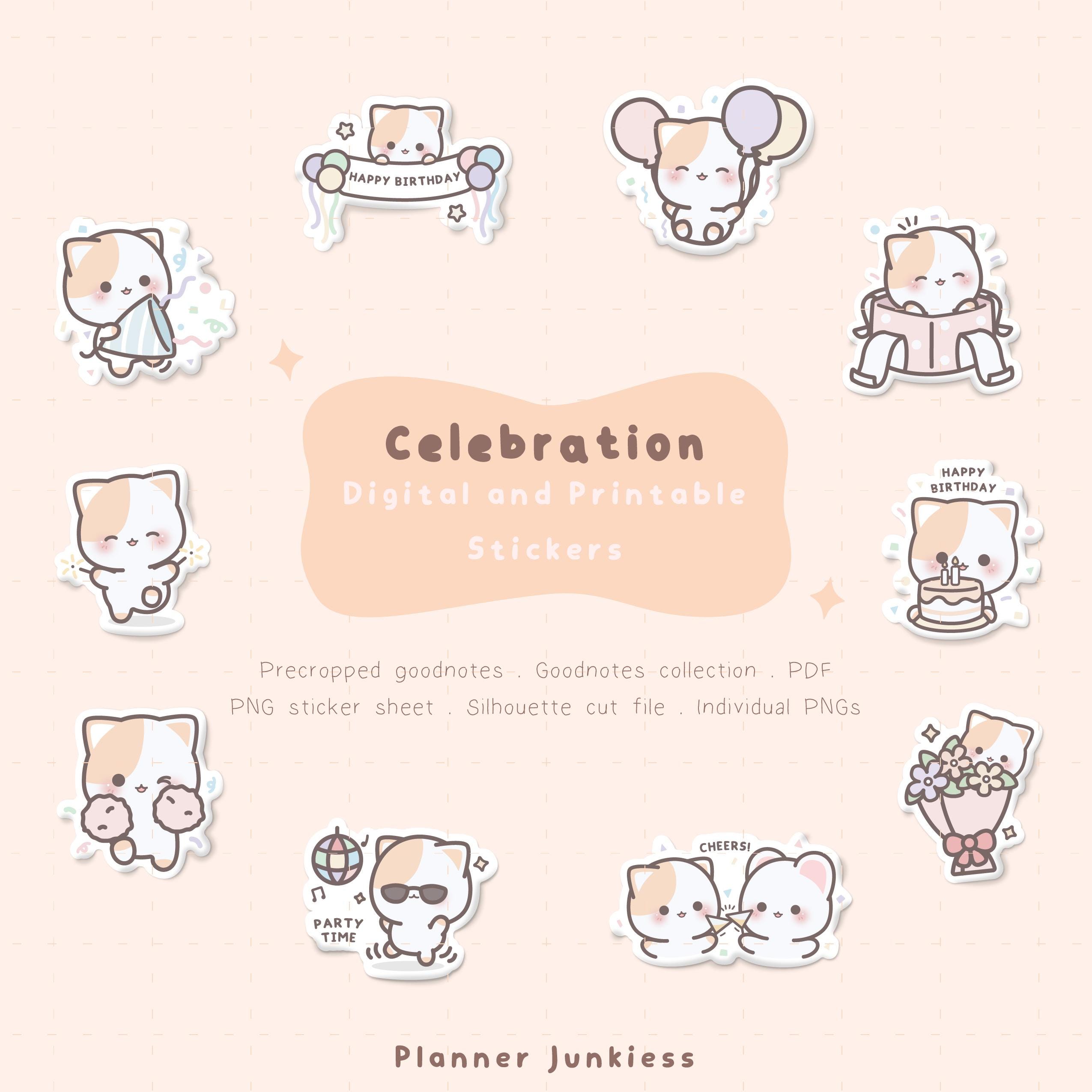 Kawaii Celebration Stickers | Cute Digital Planner, Goodnotes (PNG, PDF ...