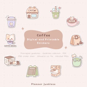 Cute Coffee Digital Stickers| Coffee Printable Stickers| Cute Cafe Digital Stickers| Cute Coffee Goodnotes Stickers | Cafe Printable PNG