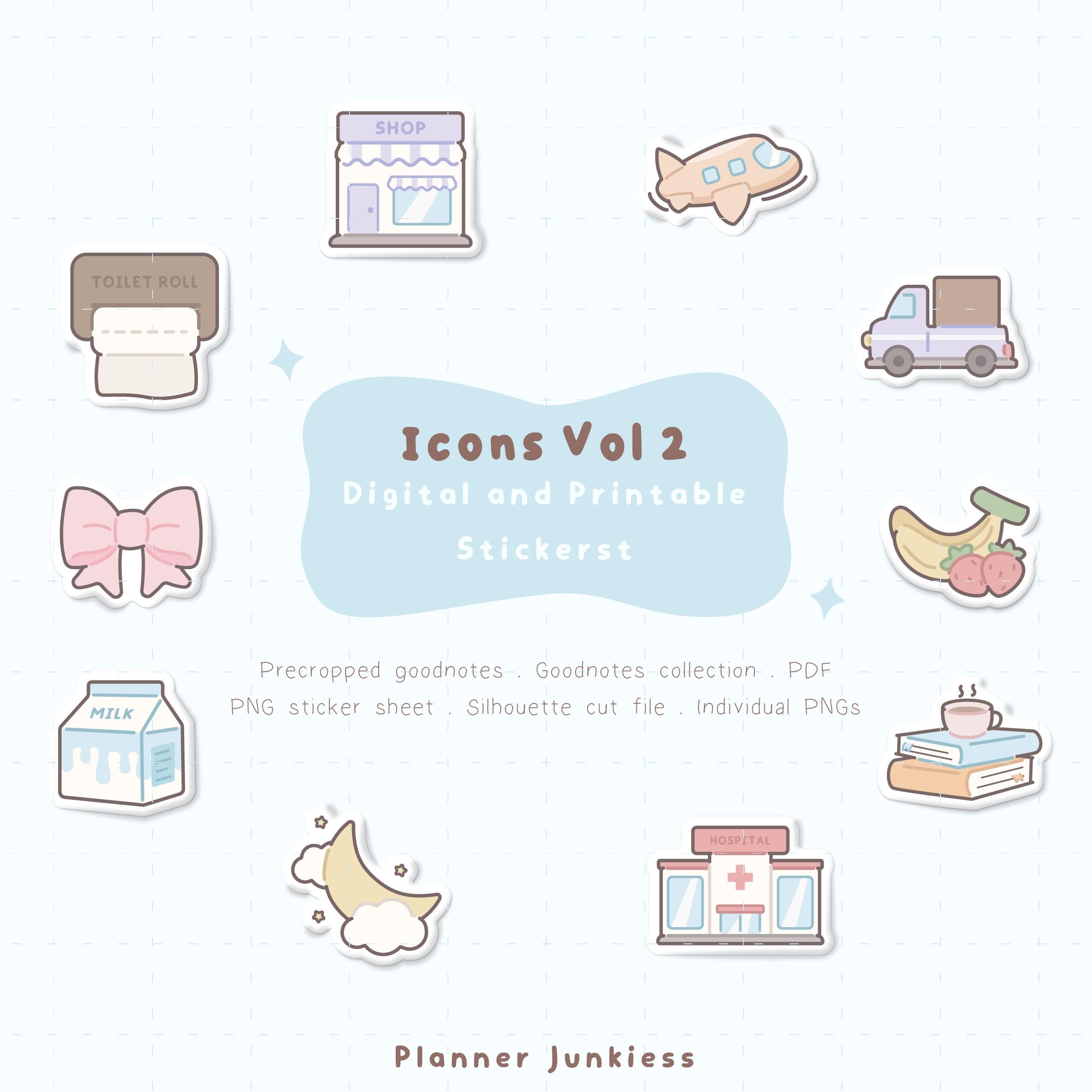 Cute Icons Vol 2 Digital Stickers | Cute Icons Printable Stickers | Cute Daily Icons Digital Stickers | Kawaii Planner Stickers