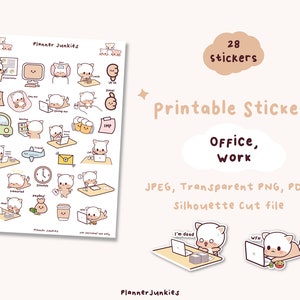 Kawaii Office Printable Stickers | Work Printable Stickers | Dog Printable Stickers | Office Planner Stickers | Cute Work Printable Stickers