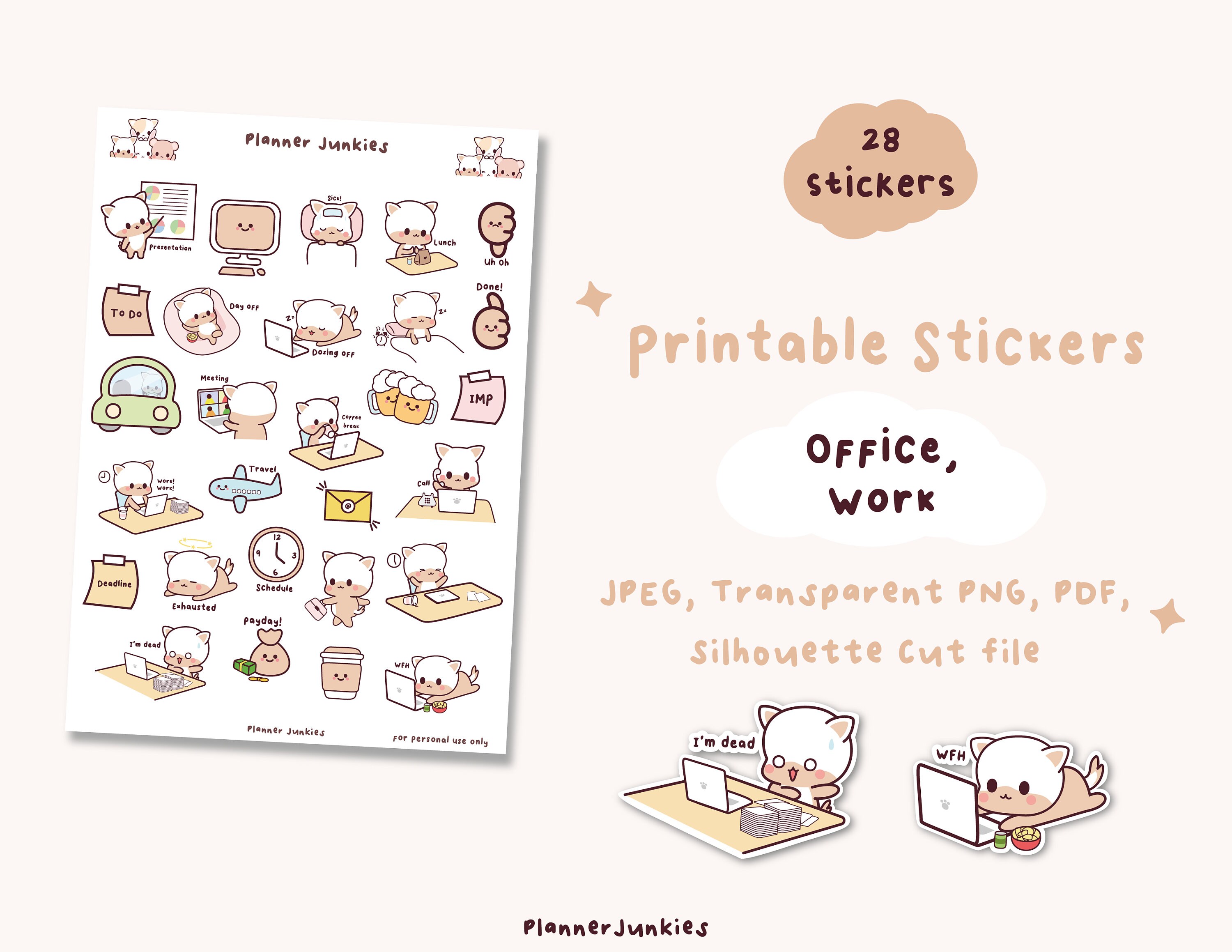 Kawaii Office Printable Stickers | Work Printable Stickers | Dog ...
