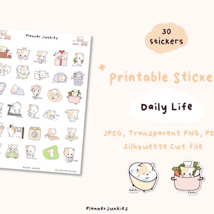 Kawaii Daily life Printable Planner Stickers | Everyday Printable Stickers | Daily Routine Stickers | Kawaii Printable Stickers | silhouette