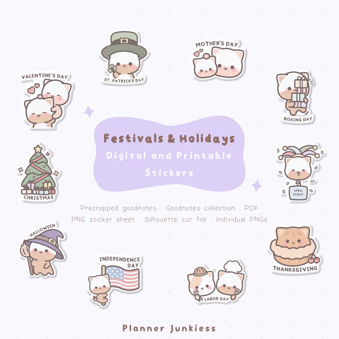 Cute Festivals Digital Planner Stickers | Cute Public Holidays ...