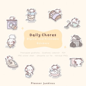 Cute Kawaii Chores Stickers | Digital Planner, Printable (Goodnotes, PDF)