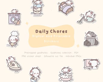 Cute Daily Chores Digital Planner Stickers | Cute Chores Printable Stickers | Cute House Chore Digital Stickers | Kawaii Errands Stickers