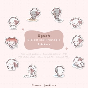 Cute Upset Digital Planner Stickers | Upset Printable Stickers | Bad Mood Digital Stickers | Mood Goodnotes Stickers | Kawaii Stickers PNGs