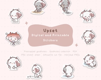 Cute Upset Digital Planner Stickers | Upset Printable Stickers | Bad Mood Digital Stickers | Mood Goodnotes Stickers | Kawaii Stickers PNGs