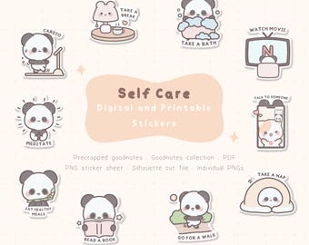 Cute Self Care Digital Stickers| Cute Mental Health Printable Stickers| Cute Self Care To Do Digital Stickers| Self Love Planner Stickers