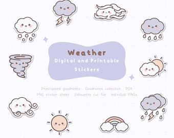 Cute Weather Digital Planner Stickers | Cute Weather Printable Stickers| Kawaii Goodnotes| Weather Digital Stickers| Kawaii Planner Stickers