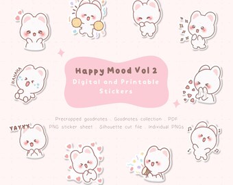 Cute Happy Mood Vol 2 Digital Stickers| Emotion Printable Stickers| Cute Digital Stickers| Cute Emotion Goodnotes Stickers| Printable PNG