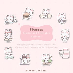 Cute Fitness Digital Planner Stickers | Cute Fitness Printable Stickers | Cute Gym  Stickers | Cute Fitness Goodnotes Stickers | PNG