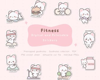 Cute Fitness Digital Planner Stickers | Cute Fitness Printable Stickers | Cute Gym  Stickers | Cute Fitness Goodnotes Stickers | PNG