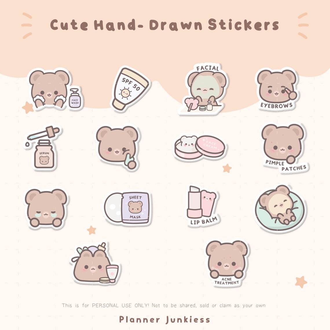 Cute Skin Care Digital Planner Stickers | Skin Care Printable Stickers ...