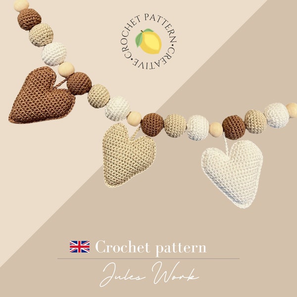 Jules Work - Crochet Pattern Stroller Chain with hearts  (ENGLISH PATTERN PDF)