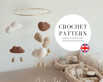 Crochet Pattern - Baby Mobile with Rain Clouds  (ENGLISH PATTERN PDF) Jules Work