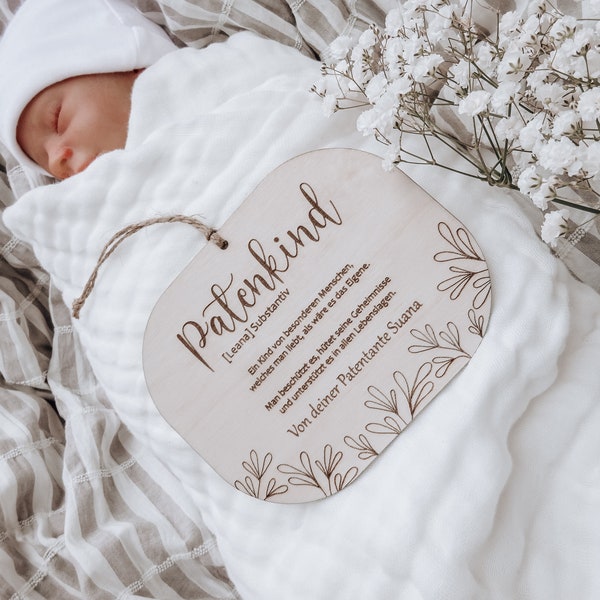 Taufe Geschenk für Patenkind - Taufgeschenk Personalisiert - Gravierte Holzschild für Baby