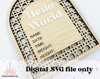 Faux caning/rattan birth announcement - SVG digital file