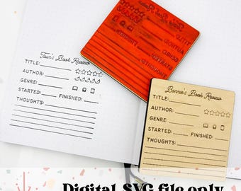 Book Review Stamp - SVG digital cut file - Bullet Journal Dot Grid Planner Tool - Reading Log Tracker