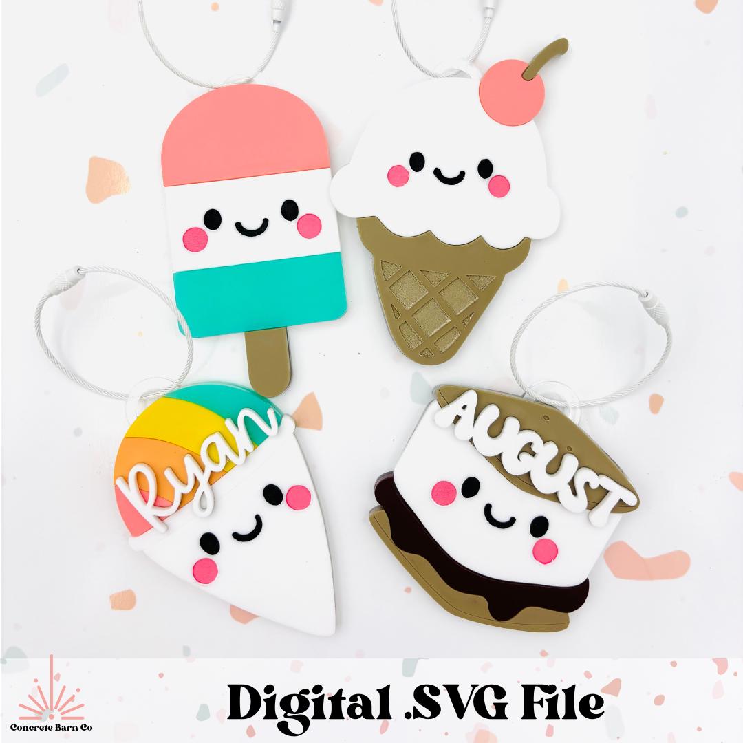 Summer bag tag BUNDLE - SVG digital file - Back to school - Ice Cream - Snow Cone - Popsicle - S'more