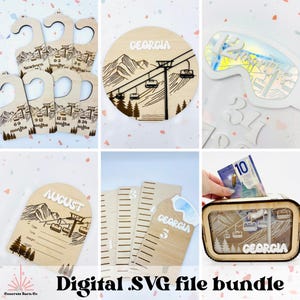 Pacchetto per la cameretta dei bambini di sci, snowboard e montagna - file digitale SVG - decorazioni per la cameretta dei bambini, salvadanaio, traguardi mensili, annuncio di nascita, grafico della crescita