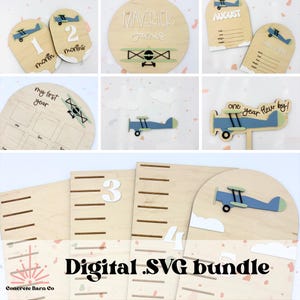 lot souvenir de chambre d'enfant avion vintage - fichiers numériques SVG - jalons - accessoire photo faire-part de naissance - signe de chambre d'enfant - courbe de croissance