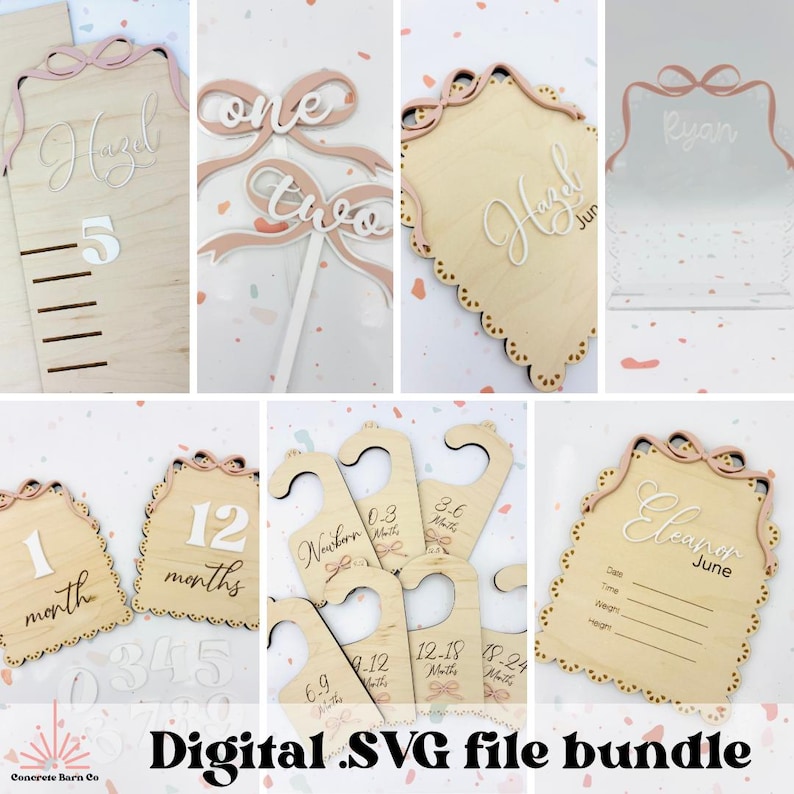 Acrylic Bow Baby Keepsake Bundle SVG Digital Files monthly Milestones ...