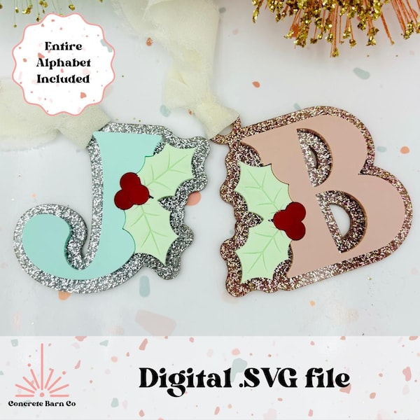 Christmas stocking tag - Gift Tag - Ornament -  Initials with Mistletoe - SVG digital cut file - Acrylic