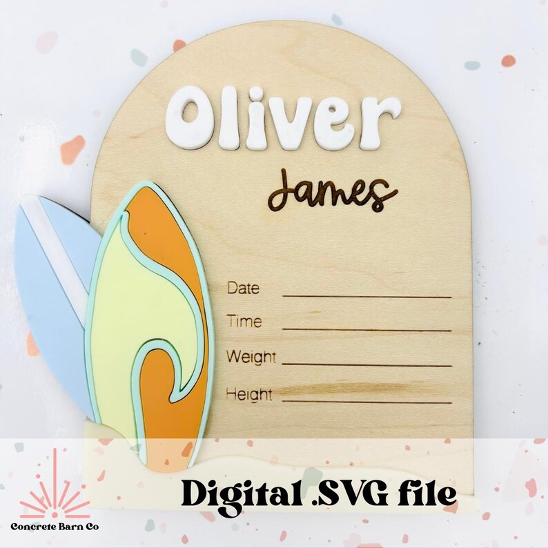 Surf Birth Announcement SVG Digital File - Photo Prop Keepsake - Etsy