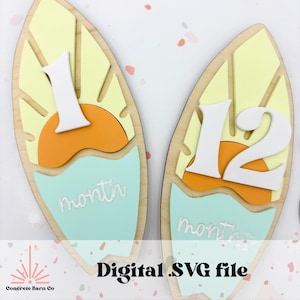 Jalons mensuels de surf - fichier numérique SVG - accessoires photo