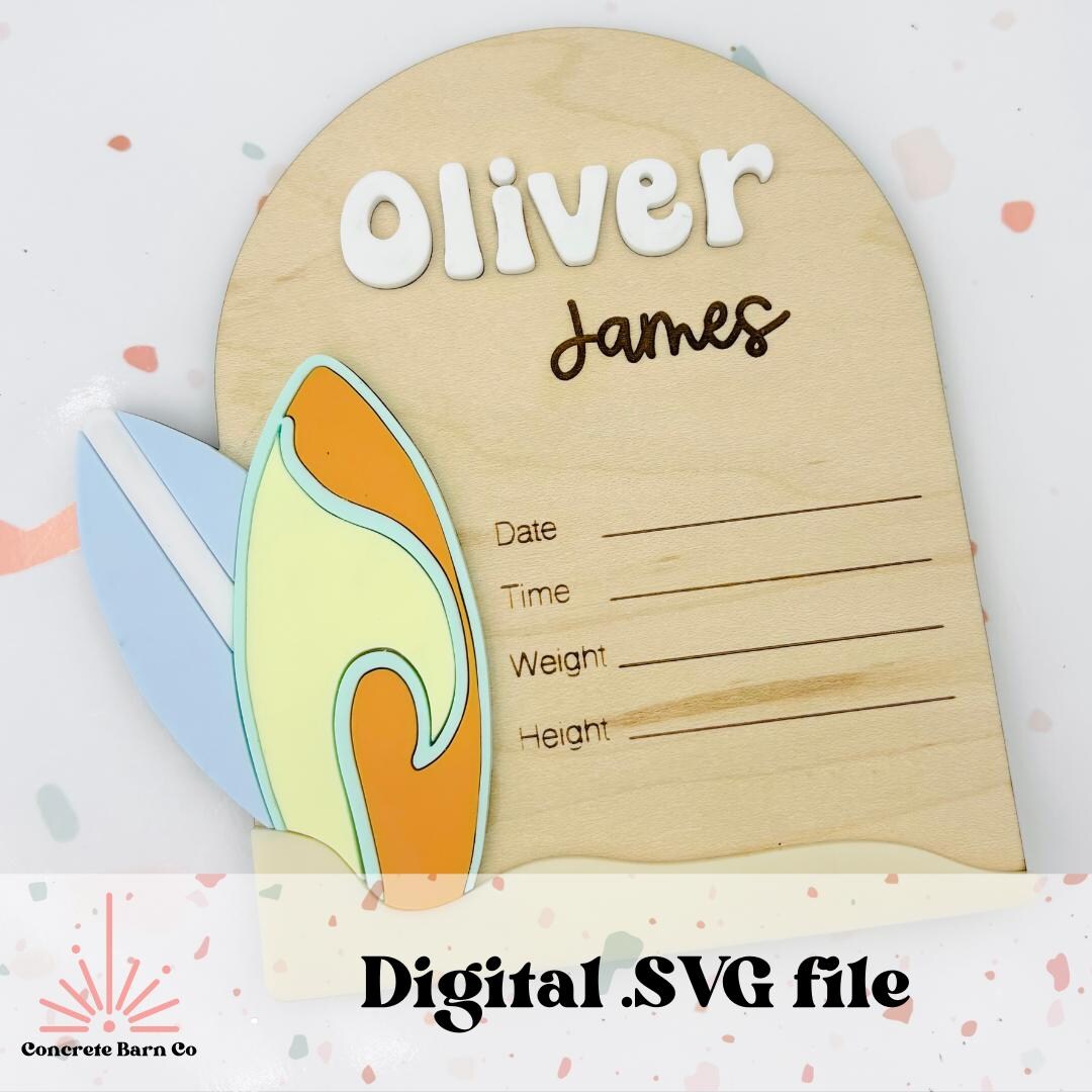 Surf Birth Announcement SVG Digital File - Photo Prop Keepsake - Etsy